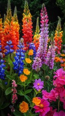 Vibrant garden bursting with colorful flowers blooming in springtime