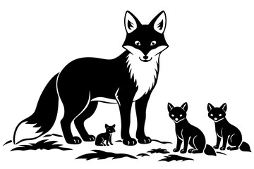 Cute fox vulpes-vulpes small young cubs near den vector illustration