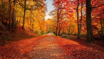 紅葉に染まる森の小道