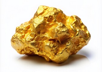Natural Raw Gold Nugget Isolated on White Background for Precious Metal and Mineral Collecting