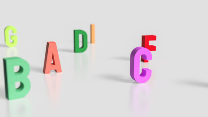 The alphabet  multi color on white background for education or kid concept 3d rendering..