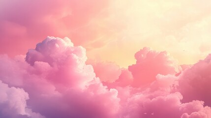 Fototapeta premium Fantasy sky with sugar cotton pink pastel clouds in a dreamy background