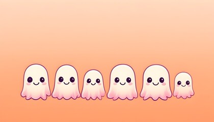 Obraz premium colorful collection of ghostly faces on a bright orange canvas