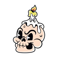 Vector Retro Cartoon Skull Candle Character Halloween Illustration Isolated