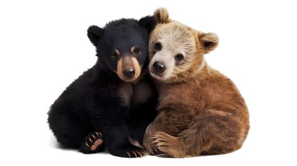 Obraz premium Baby bears snuggling on white background