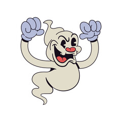 Vector Retro Cartoon Ghost Character Halloween Illustration Isolated