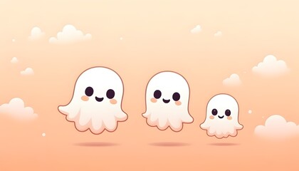 Fototapeta premium cheerful smiling ghosts of different sizes on a gradient background