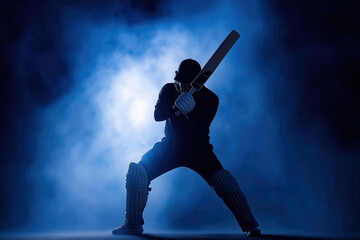 Cricket player silhouette at night
