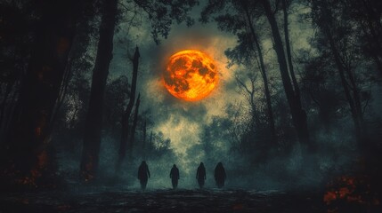 Obraz premium halloween night scene with big moon on the sky