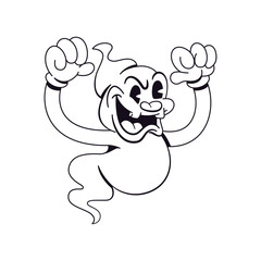 Obraz premium Vector Retro Cartoon Ghost Character Halloween Illustration Isolated