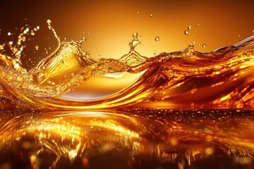 Golden liquid splashing wave. Perfect for advertisement and marketing purposes.
