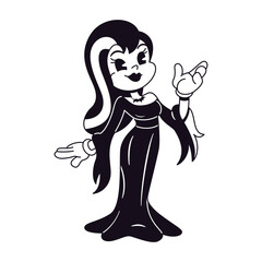 Vector Retro Cartoon Beautiful Vampire Character Illustration Isolated