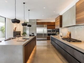 Fototapeta premium Modern kitchen with concrete and wood.