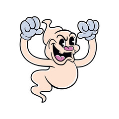 Vector Retro Cartoon Ghost Character Halloween Illustration Isolated