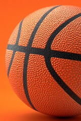 Obraz premium Close-up of a basketball with detailed texture on an orange background