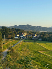 view of the village in the mountains in sunny afternoon