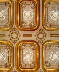 Close up of the golden ceiling of  the hall in the National Theater, Belgrade, Serbia