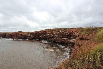 Cliff on the rugged coastline of Prince Edouard Island on the Atlantic Ocean