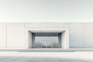White building entrance with glass doors.