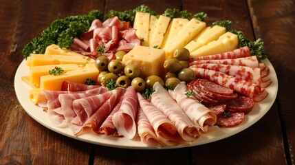 Fresh Assorted Meats and Cheeses on Serving Platter