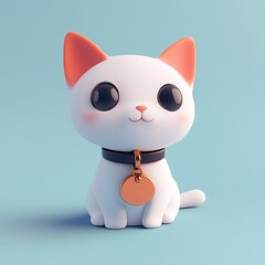 3D Cat Collar with Tag Icon: Pet Identification Accessory Illustration Logo