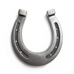 Silver metal horseshoe with seven holes, symbol of good luck isolated on empty white background