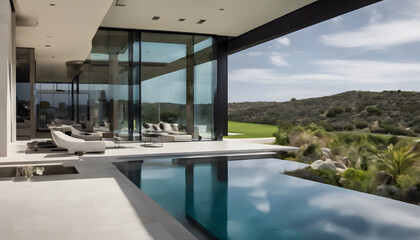 Fototapeta premium Luxurious Modern Home with Infinity Pool and Seamless Horizon Views