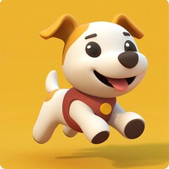 Fototapeta premium 3D Dog Running Icon: Energetic Pet in Motion Illustration Logo