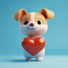 Naklejka premium 3D Dog with Heart Icon: Symbol of Love and Affection Illustration Logo