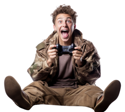PNG Teenager sitting on bean bag sofa shouting adult white background.