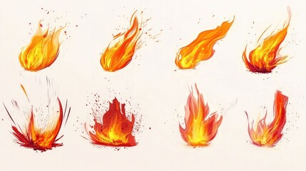 Vibrant Flames and Sparks Dancing Against a Blank Background Generative AI