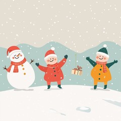 Christmas character playing in snow background
