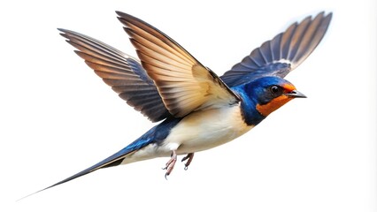 Fototapeta premium Aerial Swallow bird flying isolated on white background