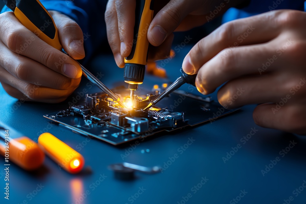 Aufkleber A close-up of hands using tools to take apart a complex mechanical device, representing reverse engineering in mechanical systems