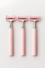 Pink shaving razors, women's blade for epilation on light background. Skin care and personal hygiene. Shaving and hair removal concept. Beauty everyday procedure