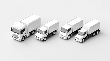 White Trucks in Various Sizes on a Clean Minimalist Background Generative AI