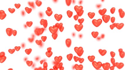 Red love hearts falling signs 3d illustration. Can be used to represent happiness and romantic template, valentines day or wedding invitation design