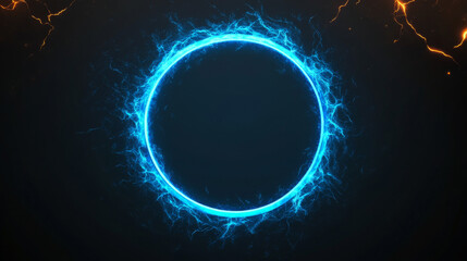 Glowing blue circle with a dark background.