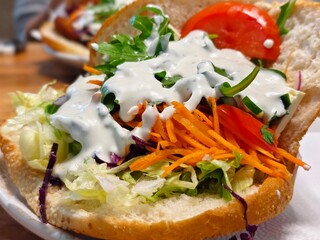 sandwich with salmon and vegetables