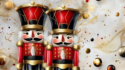 Christmas Nutcracker Ornaments  Gold Glitter Background  Holiday Decor