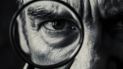 Piercing Gaze of an Elderly Face in Monochrome Hinting at an Unsolved Criminal Mystery