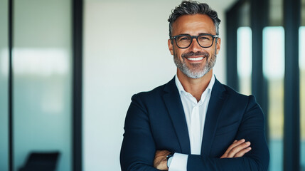 Fototapeta premium Confident businessman smiling in an office.