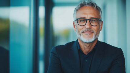 Fototapeta premium Smiling mature businessman in a suit and glasses.