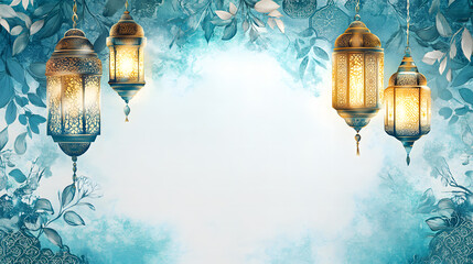 Obraz premium Traditional Arabic Lanterns with Ornate Borders on Beige Background design