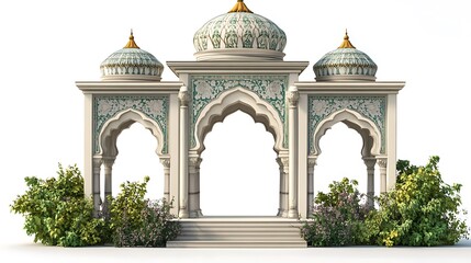 Obraz premium Mughal Garden Illustration with Lotus Flowers Floating in a Reflecting Pool 