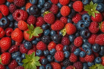 Assorted berries including strawberries, blueberries, and raspberries, perfect for healthy eating and vibrant culinary presentations.