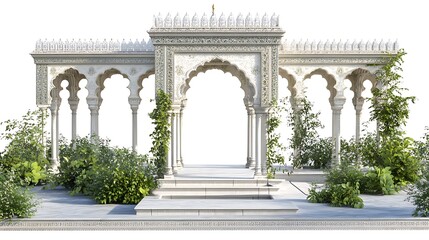 Fototapeta premium Serene Mughal Garden Scene with Lush Greenery and Historical Structures, İndia 3d rendering Mughal Garden concept 