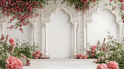 Vibrant Spring Morning in a Mughal Garden with Colorful Floral Displays
