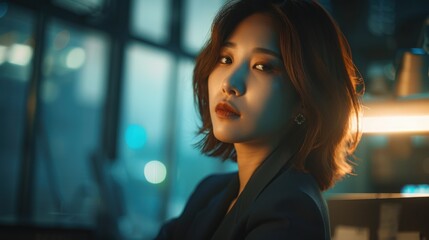 Obraz premium Stylish Woman in Modern Office Lighting