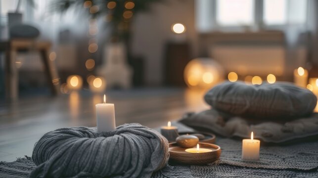Cozy Home Atmosphere with Candles and Soft Textiles